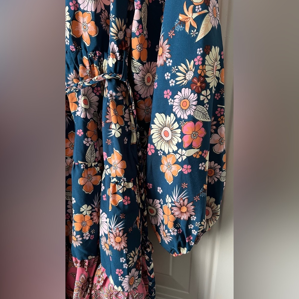 Baltic Born Jane Short Dress Floral Mini Teal Pink Long Sleeve Size S NWT - Picture 7 of 16